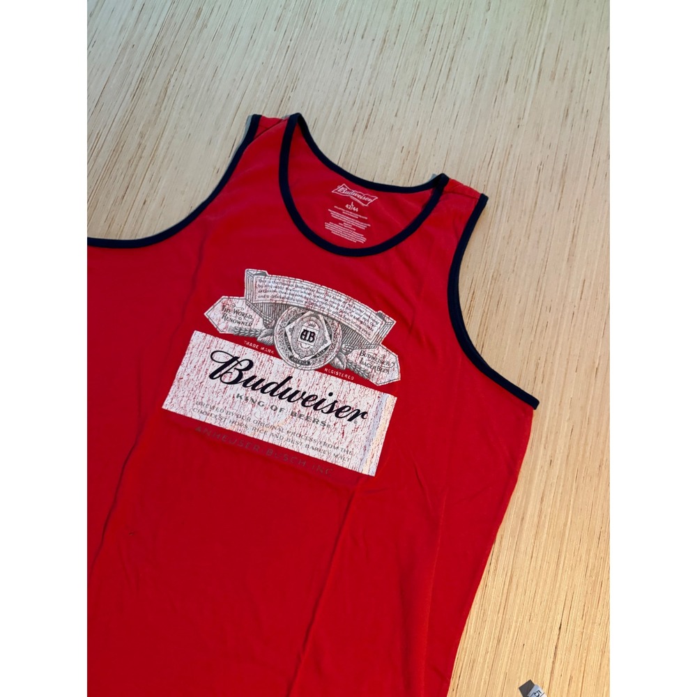 Budweiser Mens Red Graphic Tank Top King of Beers Sleeveless Shirt Large 
28